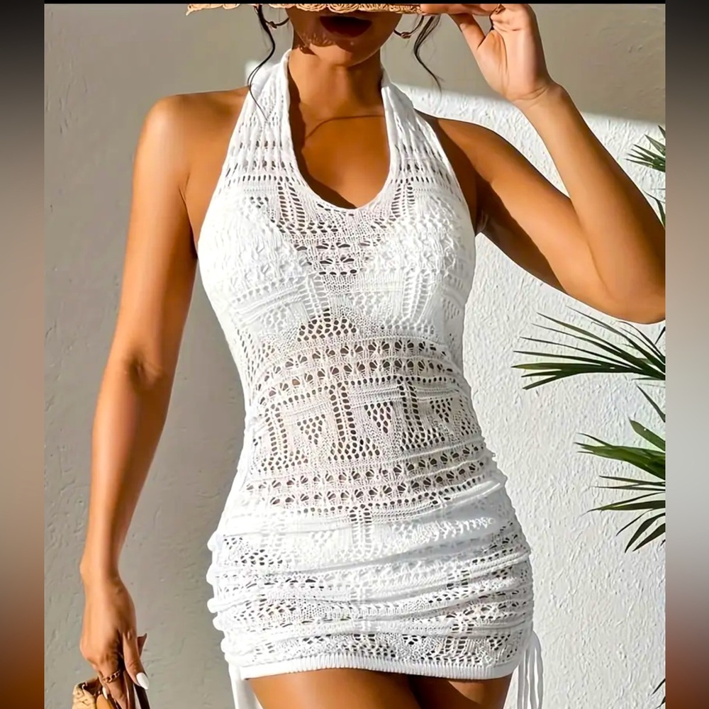 Boho Swim Coverup Gauzey Beach Crochet Knit